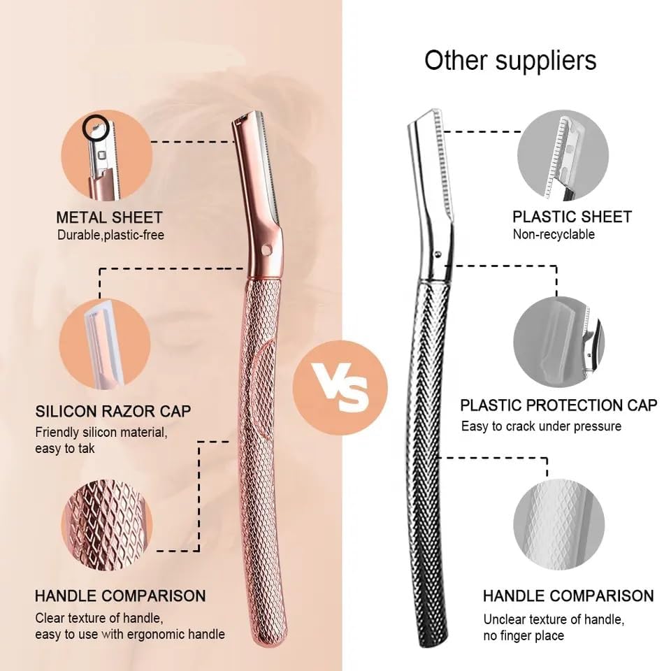 Groomixx Premium Quality Eyebrow Razor Metal Handle Biodegradable Replaceable Razors Face Shaving for Women