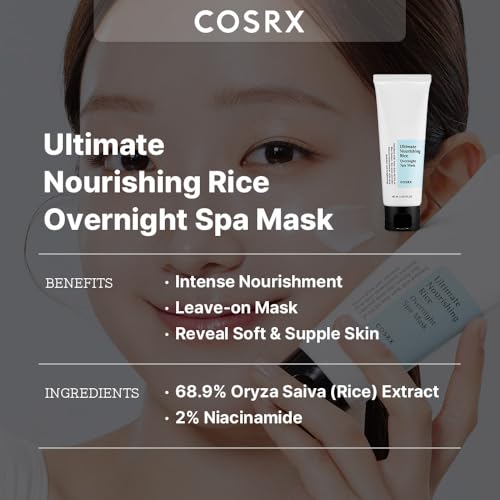 COSRX Ultimate Nourishing Rice Overnight Spa Mask, 60ml | Facial Moisturizer with Rice Extract and Niacinamide | Leave-on Face Mask | Korean Skincare