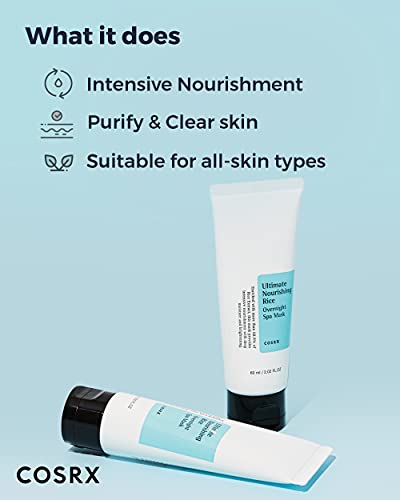 COSRX Ultimate Nourishing Rice Overnight Spa Mask, 60ml | Facial Moisturizer with Rice Extract and Niacinamide | Leave-on Face Mask | Korean Skincare