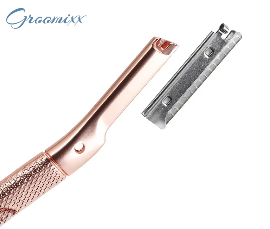 Groomixx Premium Quality Eyebrow Razor Metal Handle Biodegradable Replaceable Razors Face Shaving for Women