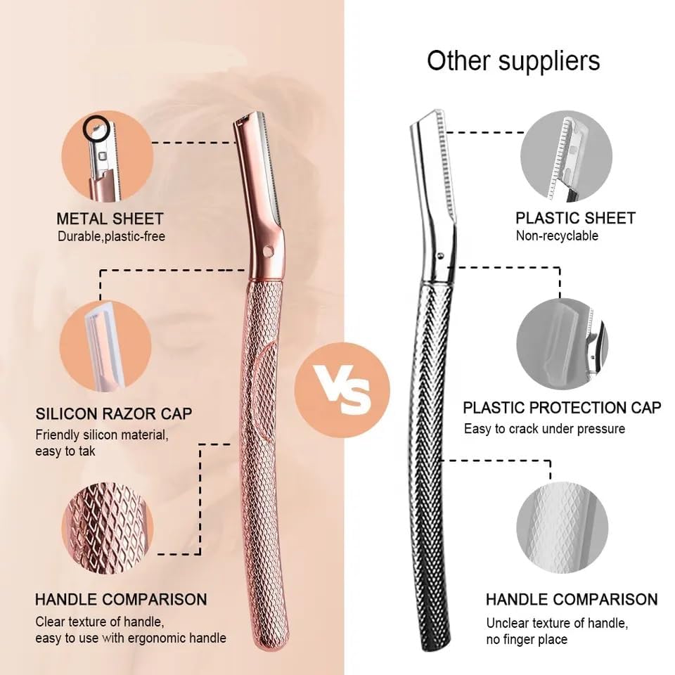 Groomixx Premium Quality Eyebrow Razor Metal Handle Biodegradable Replaceable Razors Face Shaving for Women