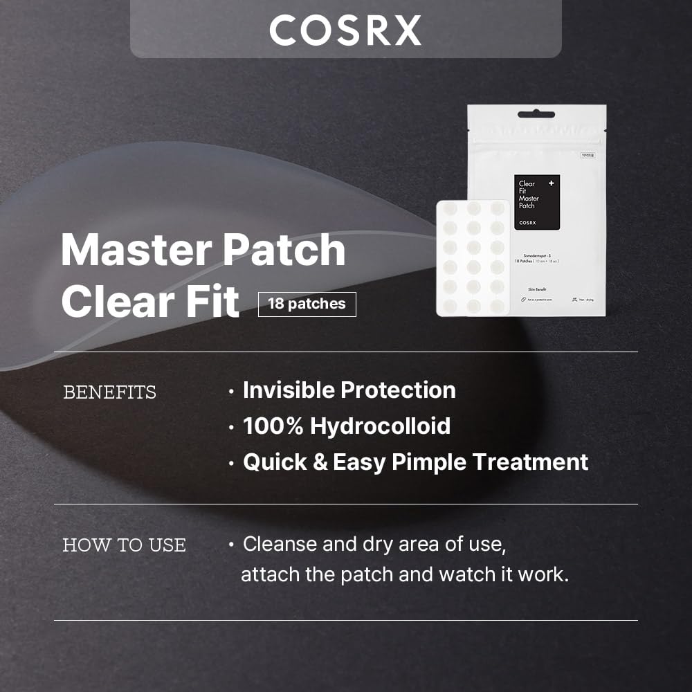 COSRX Master Pimple Patch Clear Fit 18 Patches in1 Size | Hydrocolloid Pimple Patches for Blemish, Zit, Spot, Pimple Treatment | Fast Healing Ane Patch