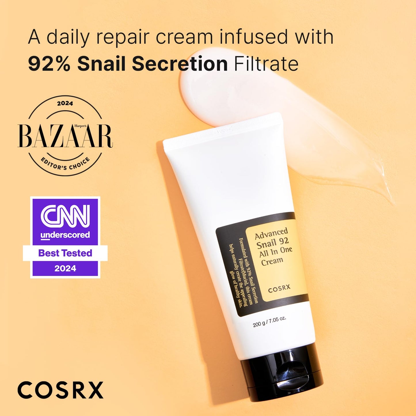 COSRX Advanced Snail 92 All in one Cream, 7.05oz/200g (Large size), Snail Mucin Secretion Daily Face Gel Moisturiser for Dry Skin, Sensitive Skin, Korean Skincare