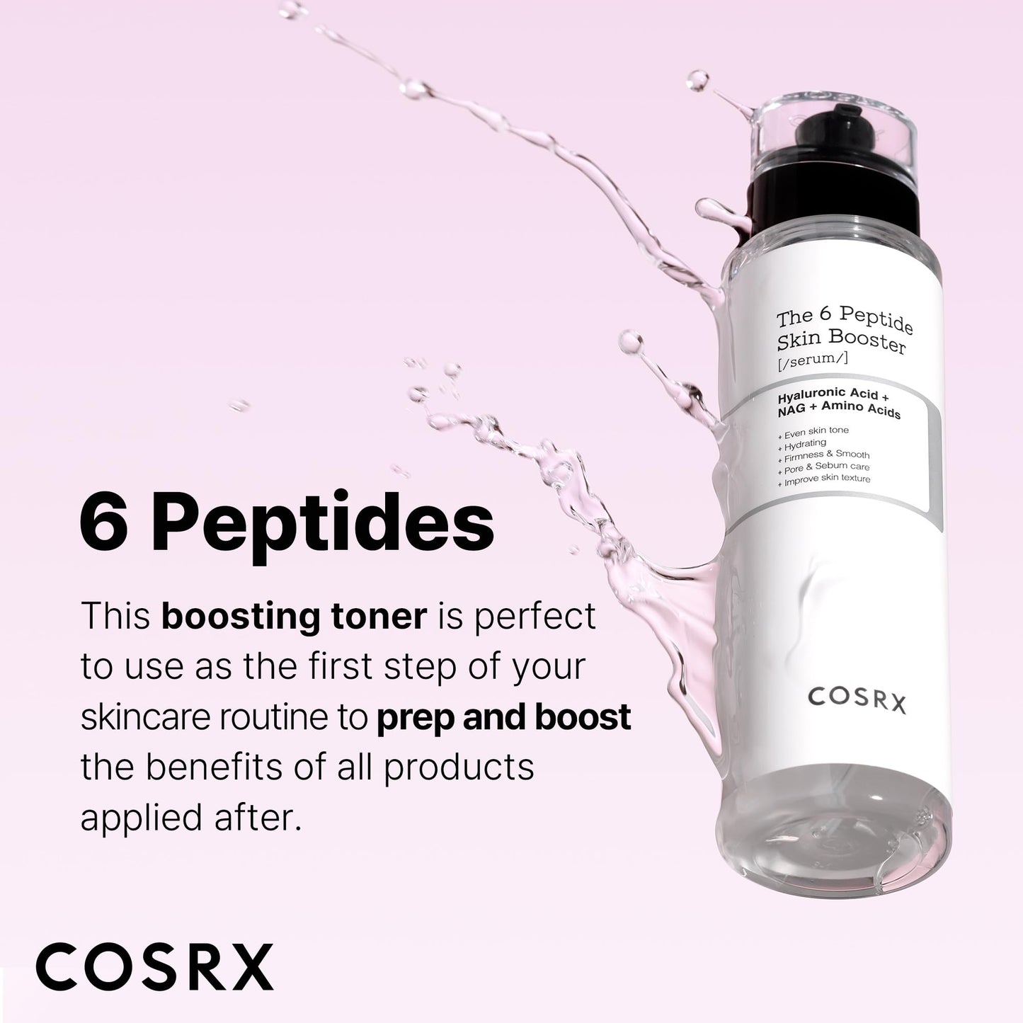 COSRX 6X Peptide Collagen Booster Toner Serum 150mL/5.07 Fl.Oz, Skin Renewal Boosting Facial Essence, Niacinamide & Hyaluronic Acid for All Skin Types, Korean Skincare, Paraben Free