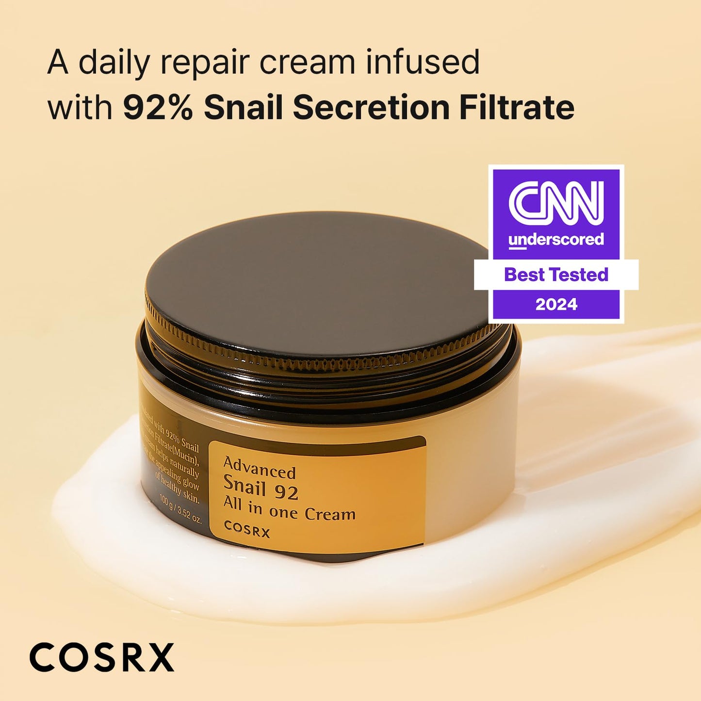 COSRX Advanced Snail 92 All in one Cream, 3.53 oz/100g | Moisturizing Snail Mucin Secretion Filtrate 92% | Facial Moisturiser, Long Lasting, Deep & Intense Hydration, Korean Skin Care